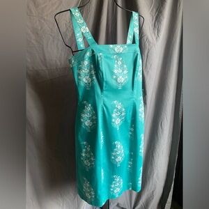 Classic Teal Dress Floral Pattern Jones NewYork Signature Dress Size 8 Stretch
